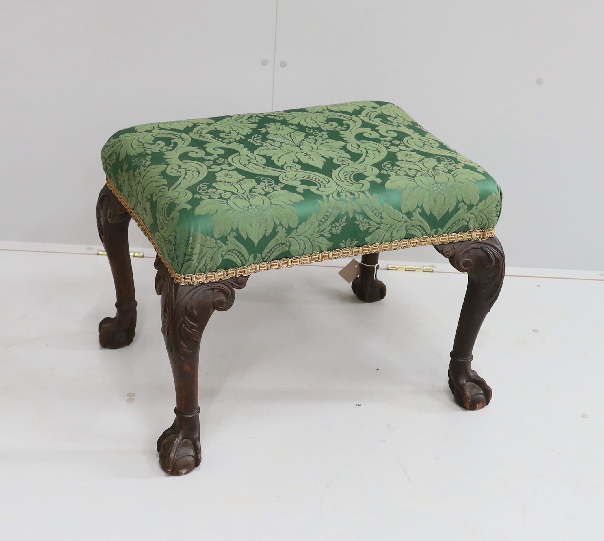 A George II style mahogany dressing stool, width 60cm, depth 46cm, height 46cm